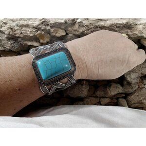 Vintage Tibetan Silver with Synthetic Turquoise Stone Cuff Bracelet Bangles